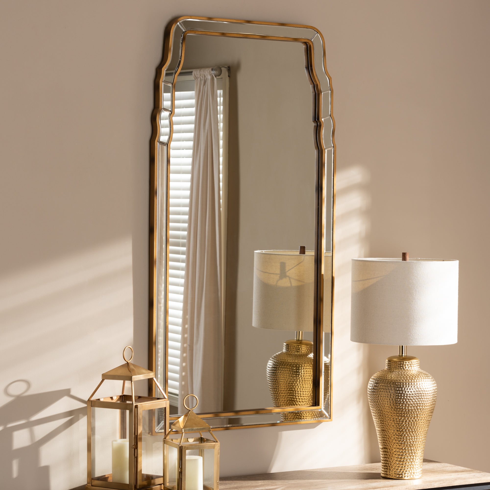 Baxton Studio Alice Modern and Contemporary Queen Anne Style Antique Gold Finished Accent Wall Mirror