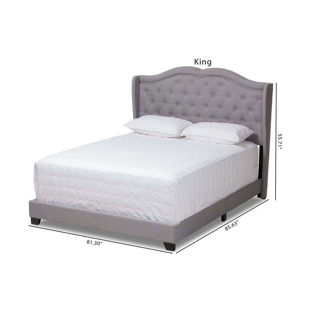 Magnolia Aden Collection King Size Grey Fabric Bed – Contemporary Style with Tufted Headboard