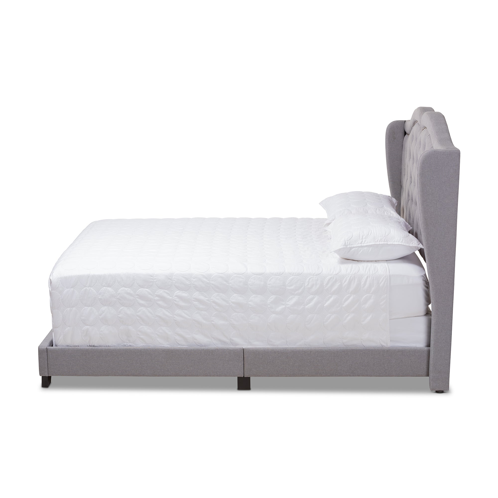 Aden King Size Grey Fabric Bed – Contemporary Style with Tufted Headboard