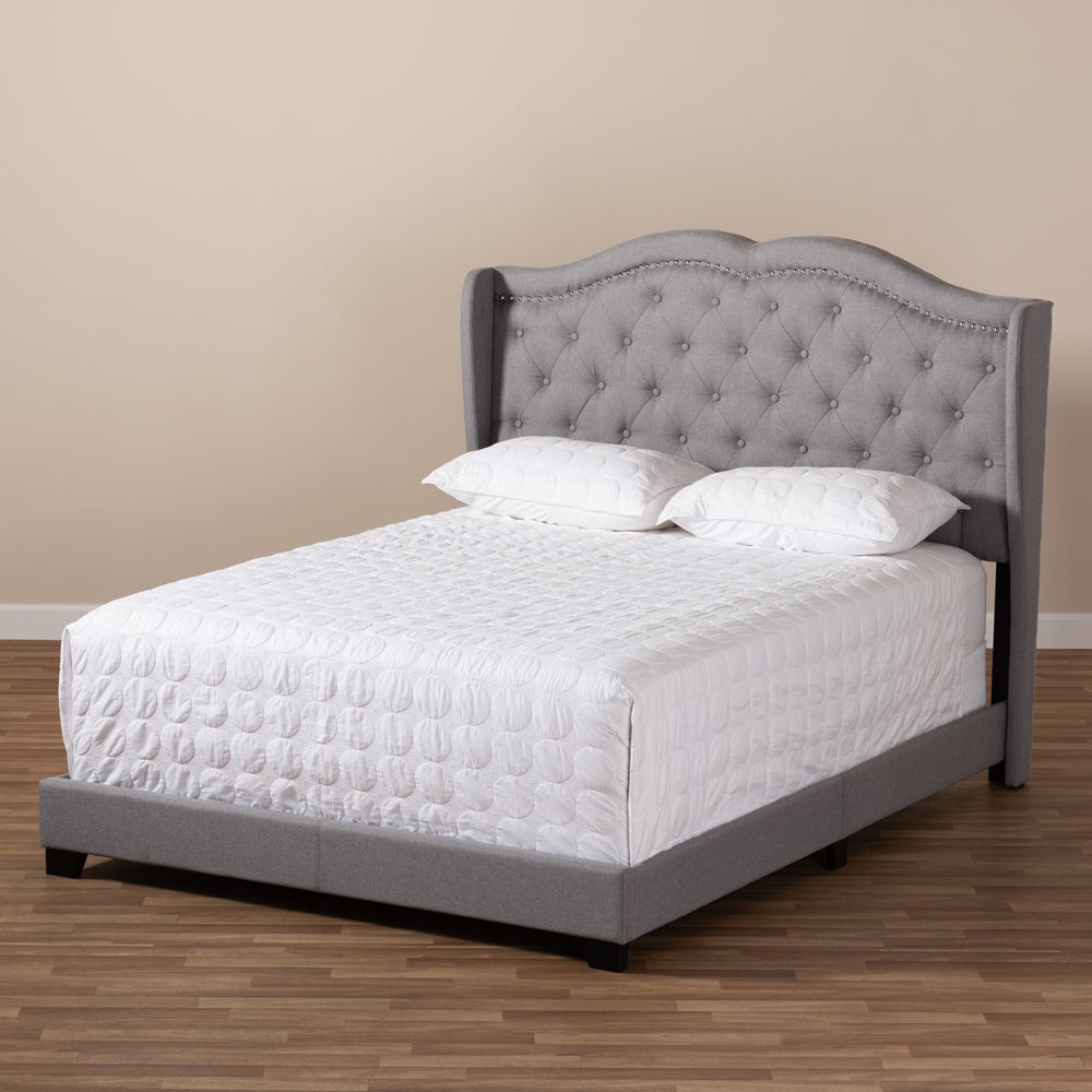 Magnolia Aden Collection King Size Grey Fabric Bed – Contemporary Style with Tufted Headboard