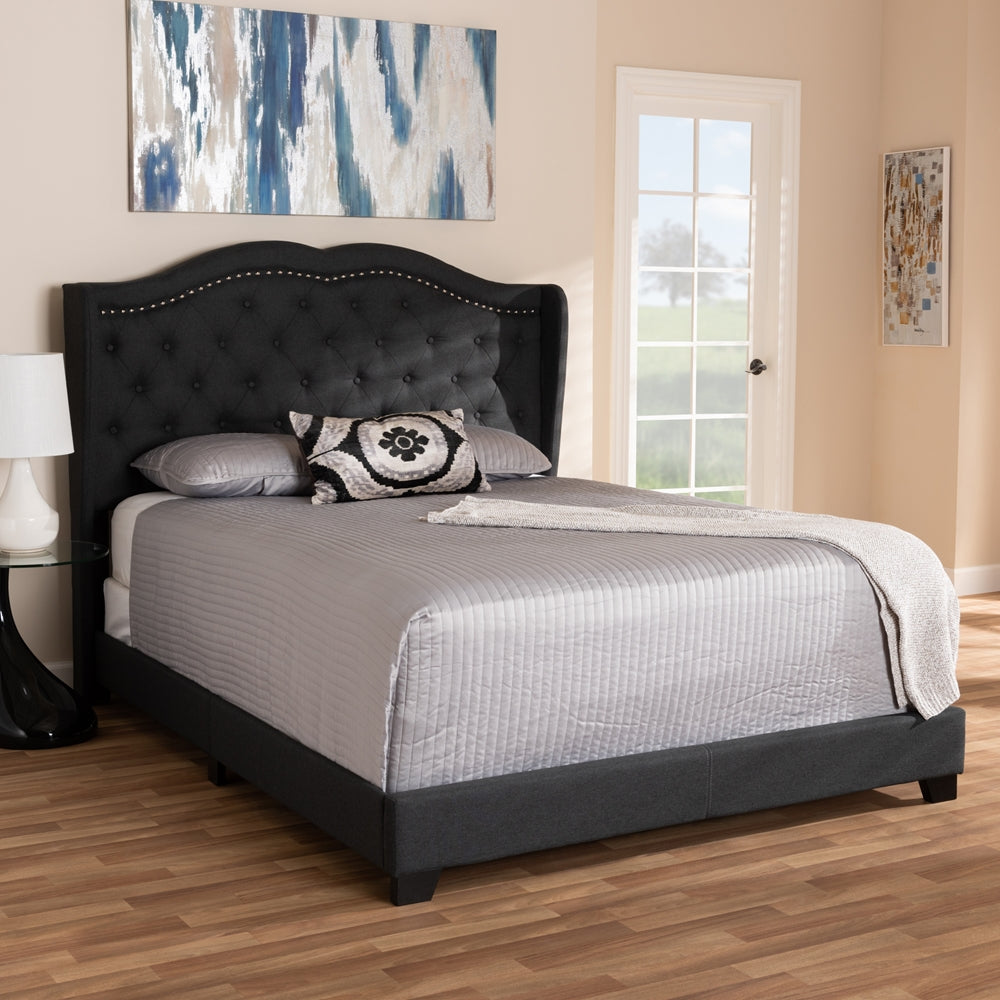 Brigham Aden Charcoal Grey Queen Size Upholstered Bed – Sleek Contemporary Platform Frame