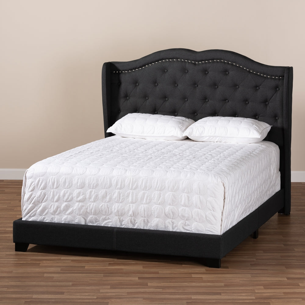 Brigham Aden Charcoal Grey Queen Size Upholstered Bed – Sleek Contemporary Platform Frame