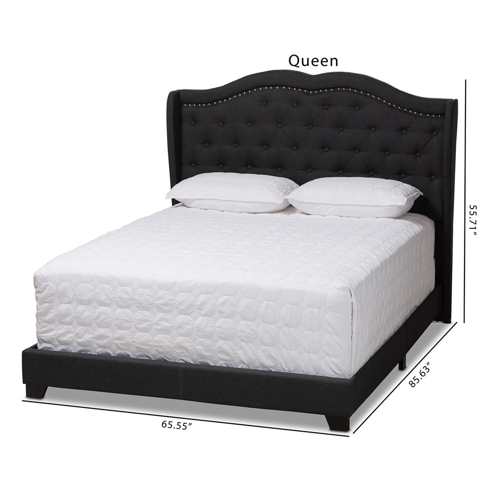 Brigham Aden Charcoal Grey Queen Size Upholstered Bed – Sleek Contemporary Platform Frame