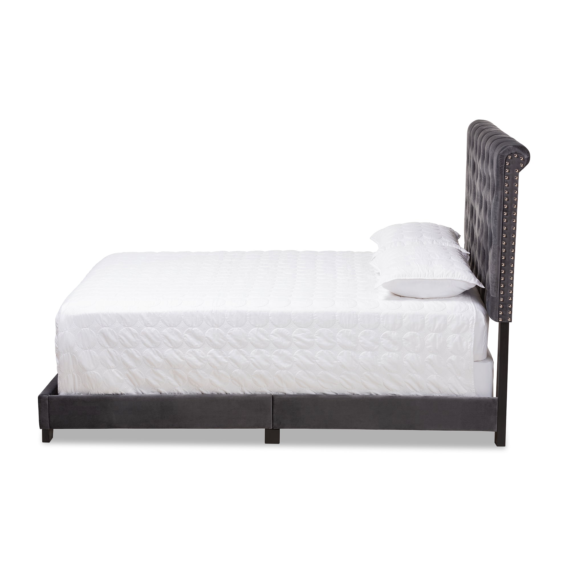 Candace Dark Grey Velvet Upholstered Full Size Bed