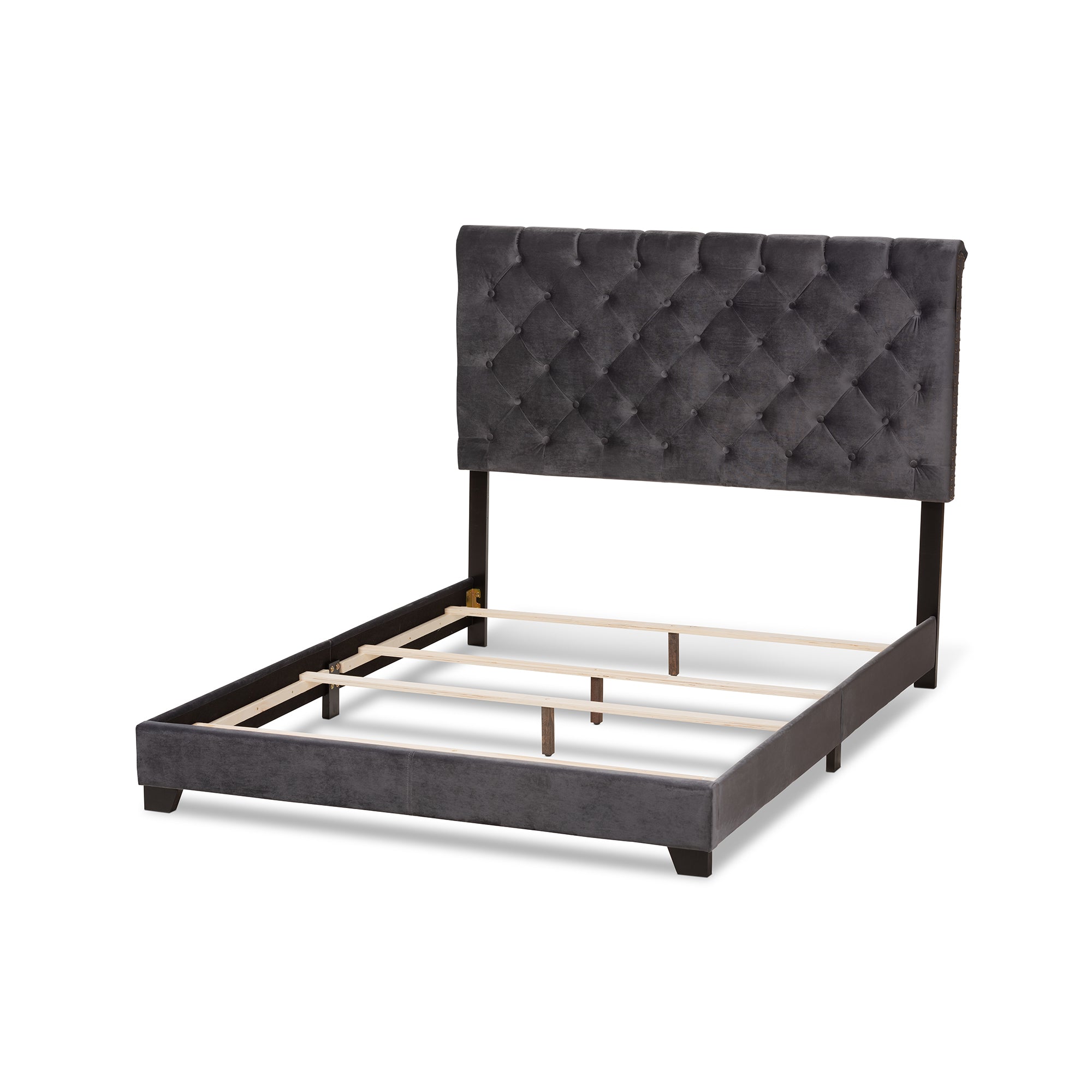 Candace Dark Grey Velvet Upholstered Full Size Bed