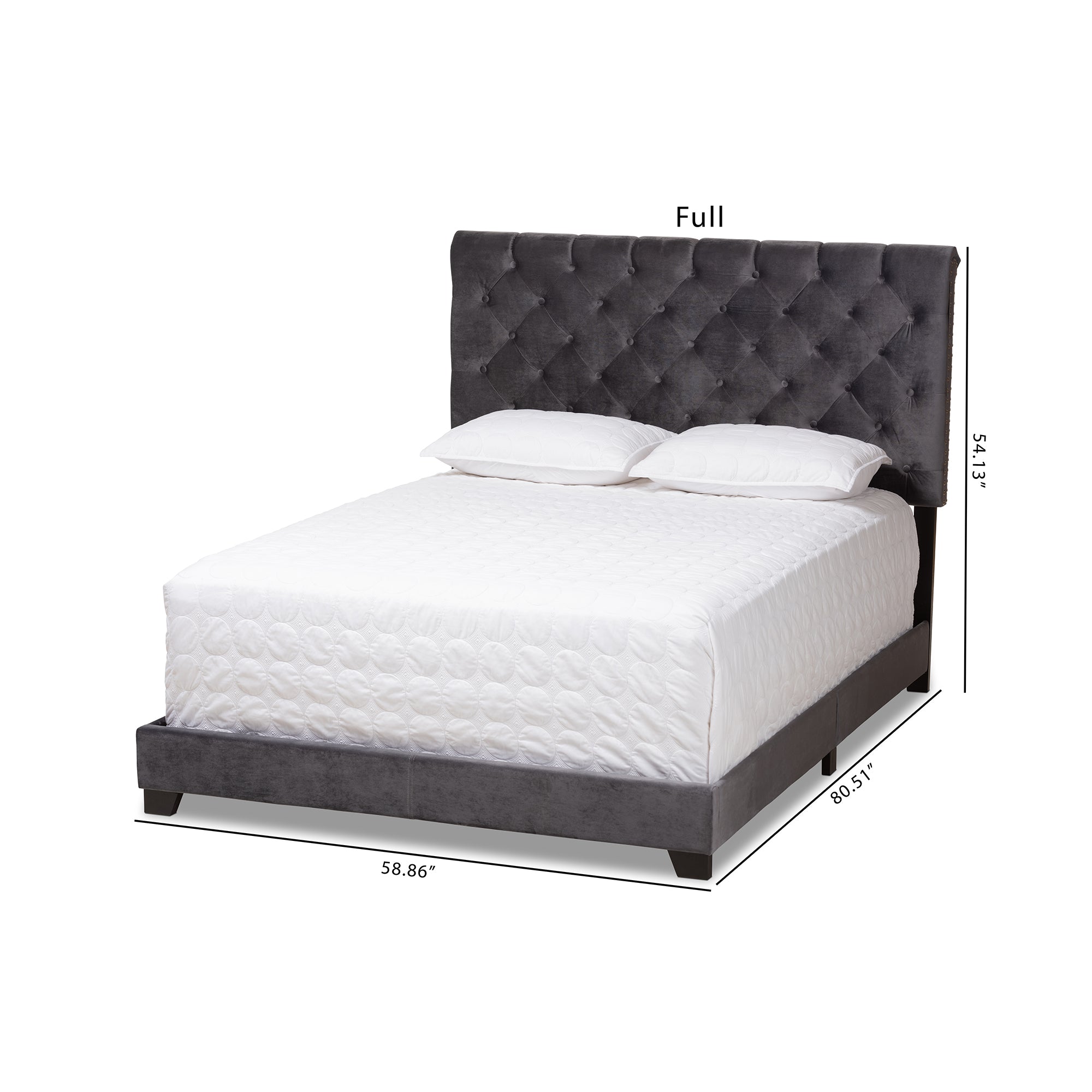 Candace Dark Grey Velvet Upholstered Queen Size Bed