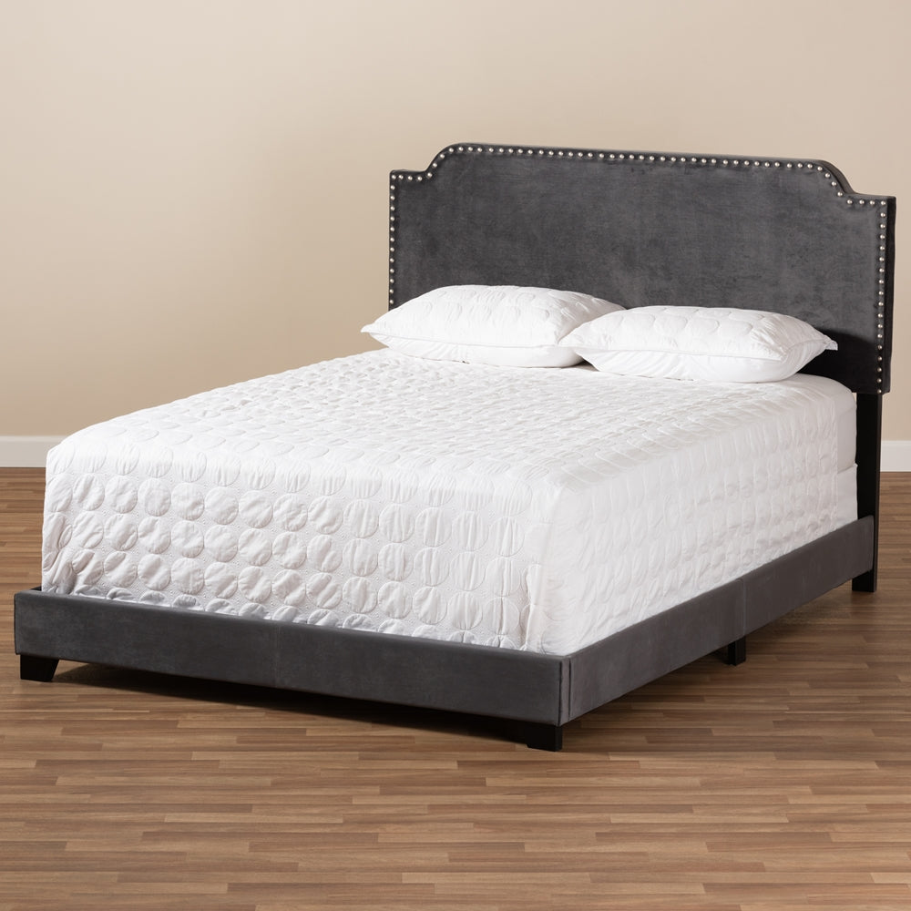 Darcy Luxe and Glamour Dark Grey Velvet Upholstered Full Size Bed
