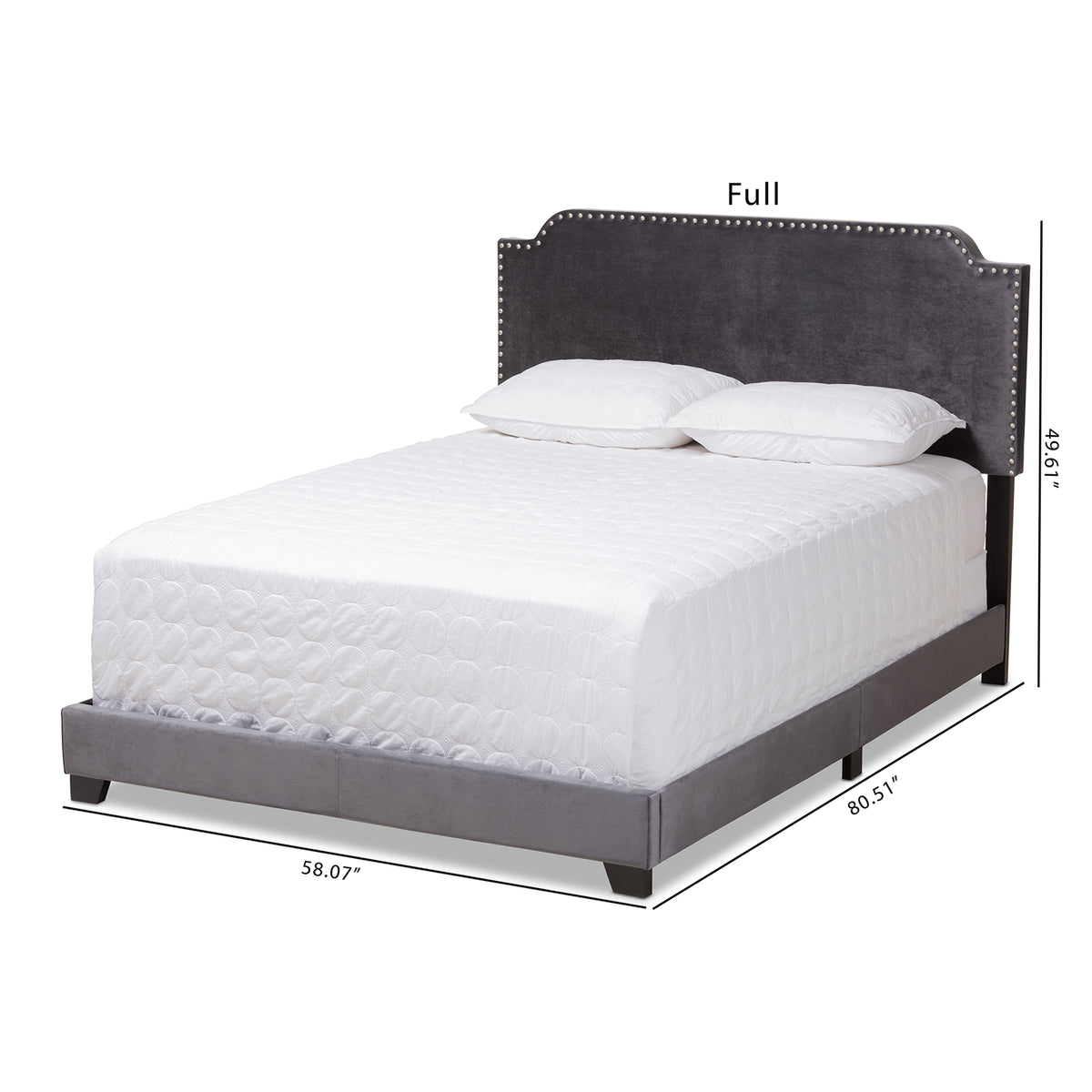 Darcy Dark Grey Velvet Upholstered Full Size Bed