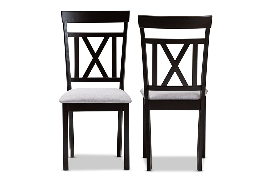 Rosie Modern and Contemporary Grey Fabric Upholstered and Espresso Brown Finished Dining Chair Set of 2