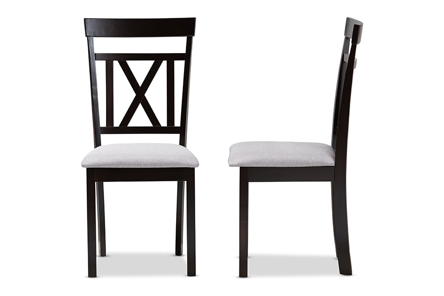 Rosie Modern and Contemporary Grey Fabric Upholstered and Espresso Brown Finished Dining Chair Set of 2