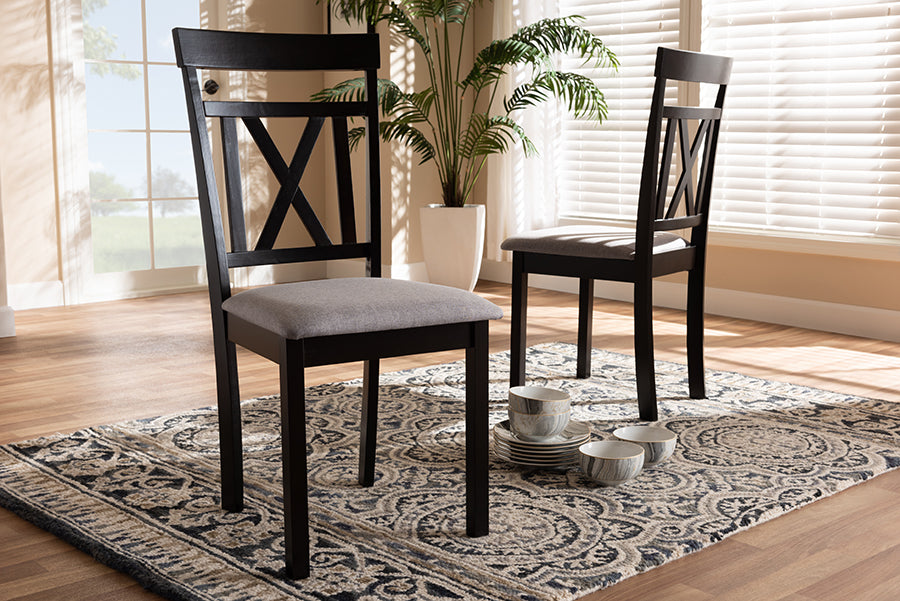 Rosie Modern and Contemporary Grey Fabric Upholstered and Espresso Brown Finished Dining Chair Set of 2