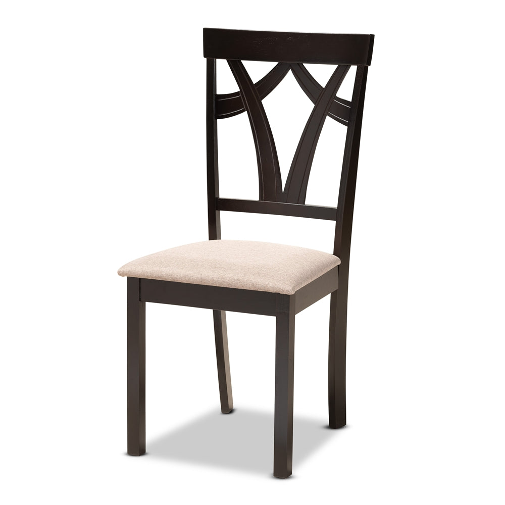 Reagan Modern and Contemporary Sand Fabric Upholstered and Dark Brown Finished Wood 5-Piece Dining Set