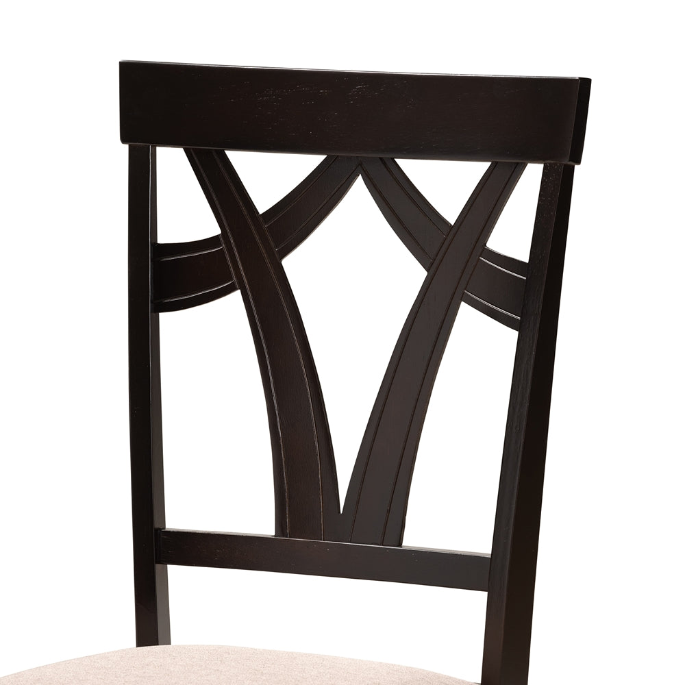 Reagan Modern and Contemporary Sand Fabric Upholstered and Dark Brown Finished Wood 5-Piece Dining Set