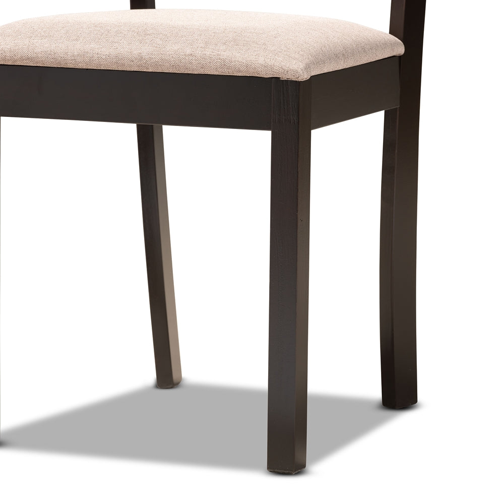Reagan Modern and Contemporary Sand Fabric Upholstered and Dark Brown Finished Wood 5-Piece Dining Set