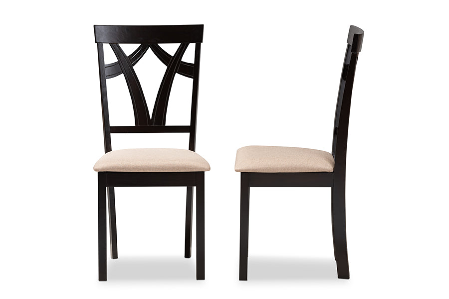 Sylvia Modern and Contemporary Sand Fabric Upholstered and Espresso Brown Finished Dining Chair Set of 2