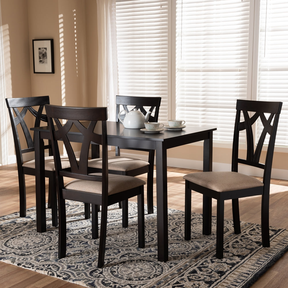 Sylvia Modern and Contemporary Espresso Brown Finished and Sand Fabric Upholstered 5-Piece Dining Set