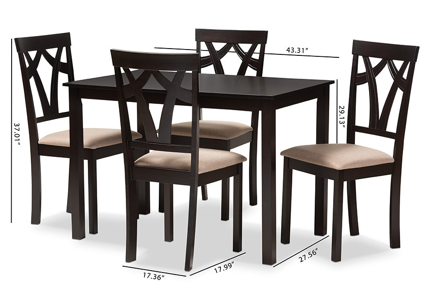 Sylvia Modern and Contemporary Espresso Brown Finished and Sand Fabric Upholstered 5-Piece Dining Set