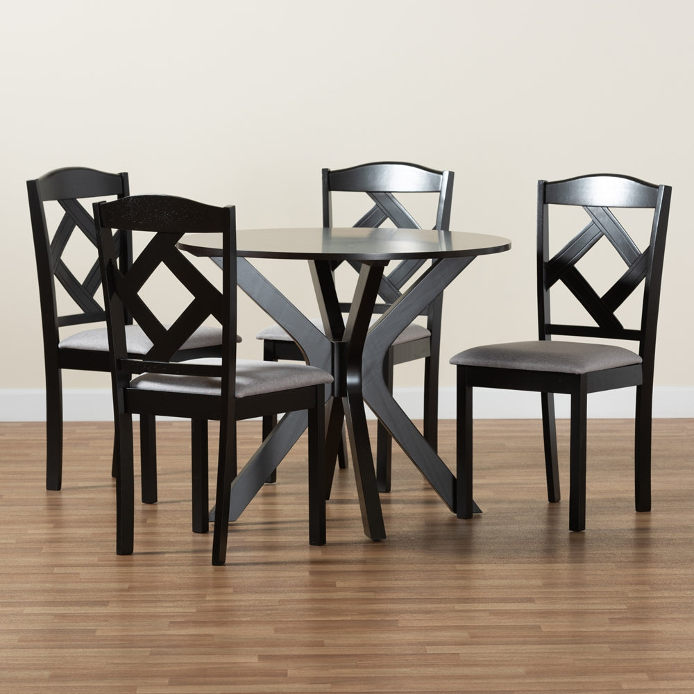 Carlin Modern Transitional Grey Fabric Upholstered and Dark Brown Finished Wood 5-Piece Dining Set