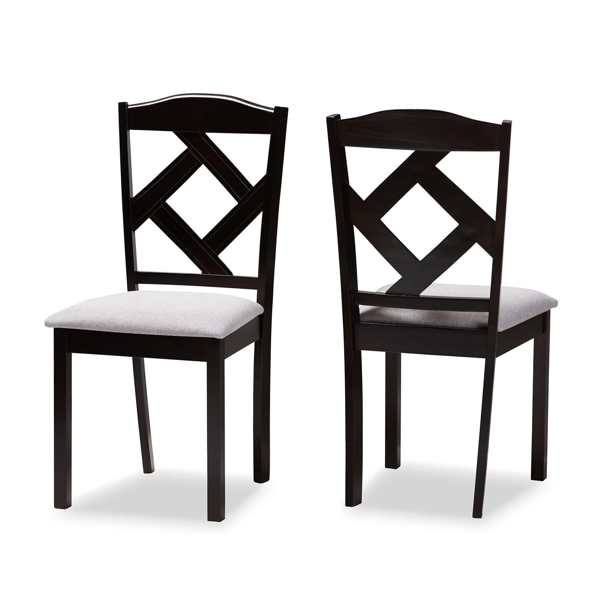 Ruth Modern and Contemporary Grey Fabric Upholstered and Espresso Brown Finished Dining Chair Set of 2