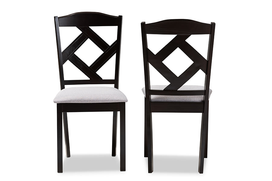Ruth Modern and Contemporary Grey Fabric Upholstered and Espresso Brown Finished Dining Chair Set of 2