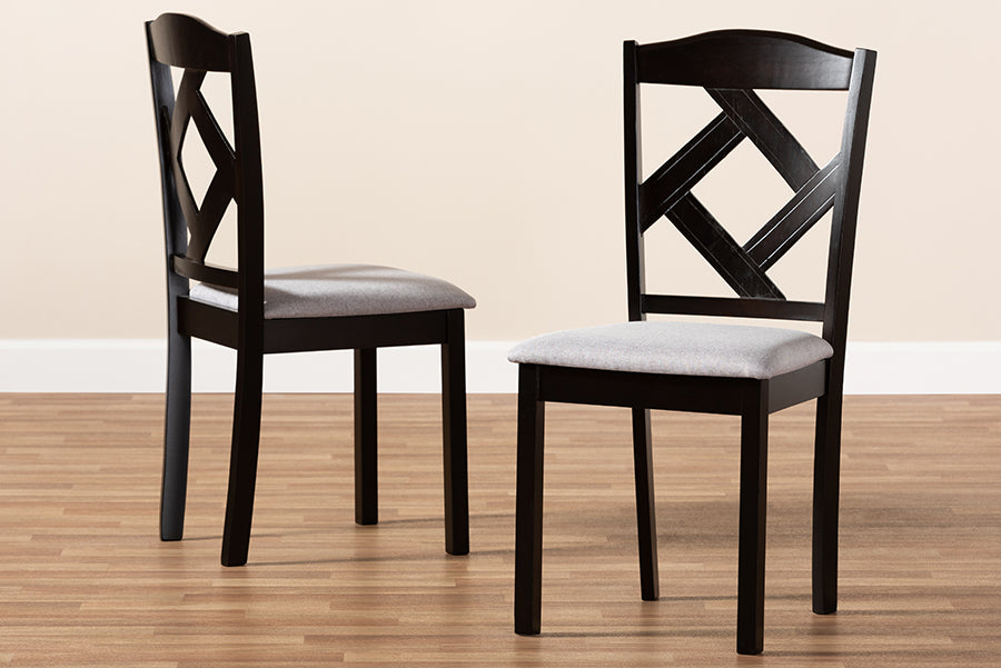 Ruth Modern and Contemporary Grey Fabric Upholstered and Espresso Brown Finished Dining Chair Set of 2