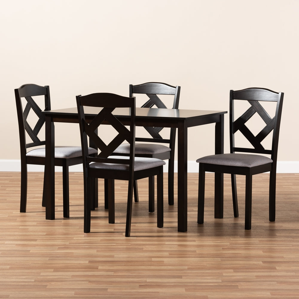 Ruth Modern and Contemporary Espresso Brown Finished and Grey Fabric Upholstered 5-Piece Dining Set