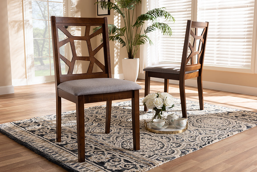 Abilene Mid-Century Grey Fabric Upholstered and Walnut Brown Finished Dining Chair Set of 2