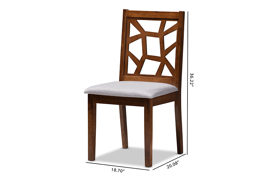 Abilene Mid-Century Grey Fabric Upholstered and Walnut Brown Finished Dining Chair Set of 2