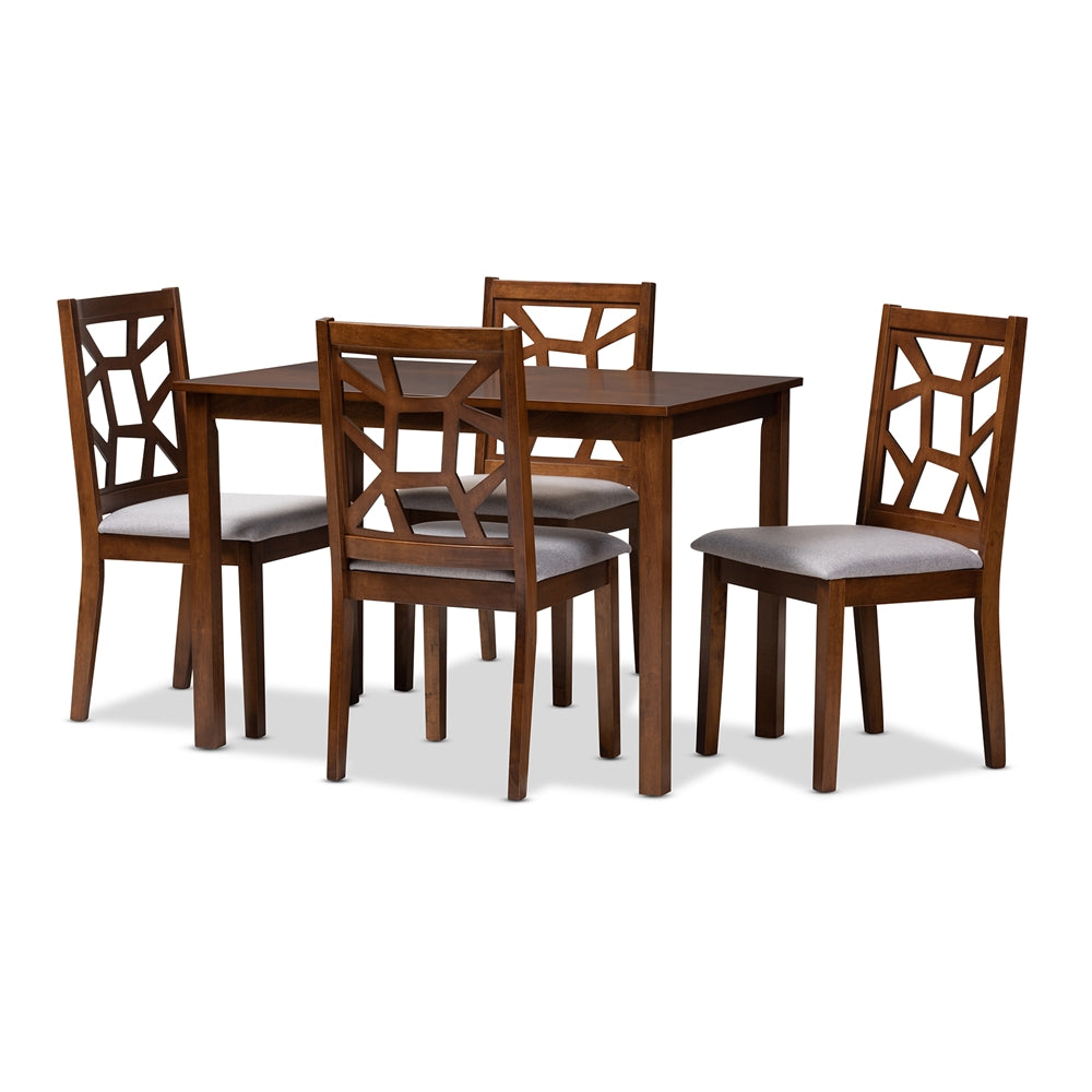Abilene Mid-Century Walnut Finished and Fabric Upholstered 5-Piece Dining Set