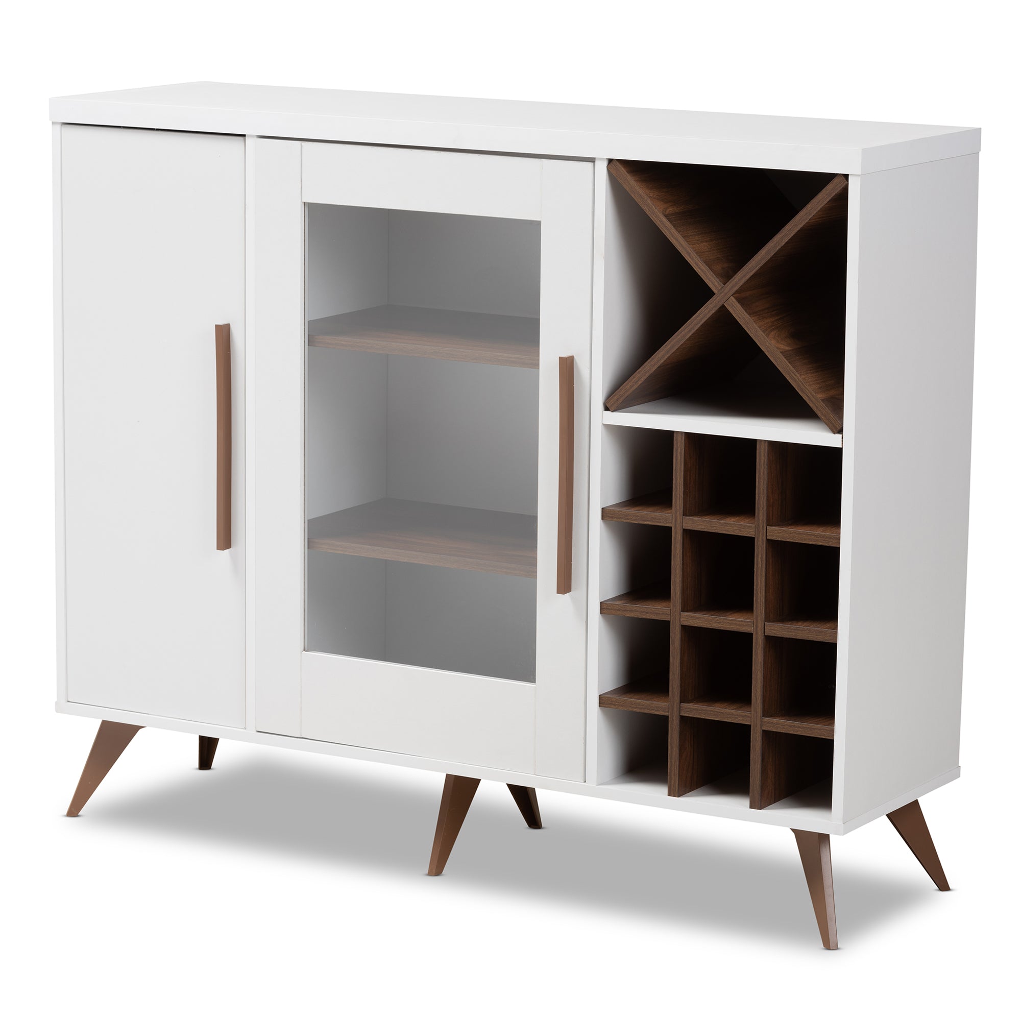 Pietro Mid-Century Modern White and Brown Finished Wine Cabinet