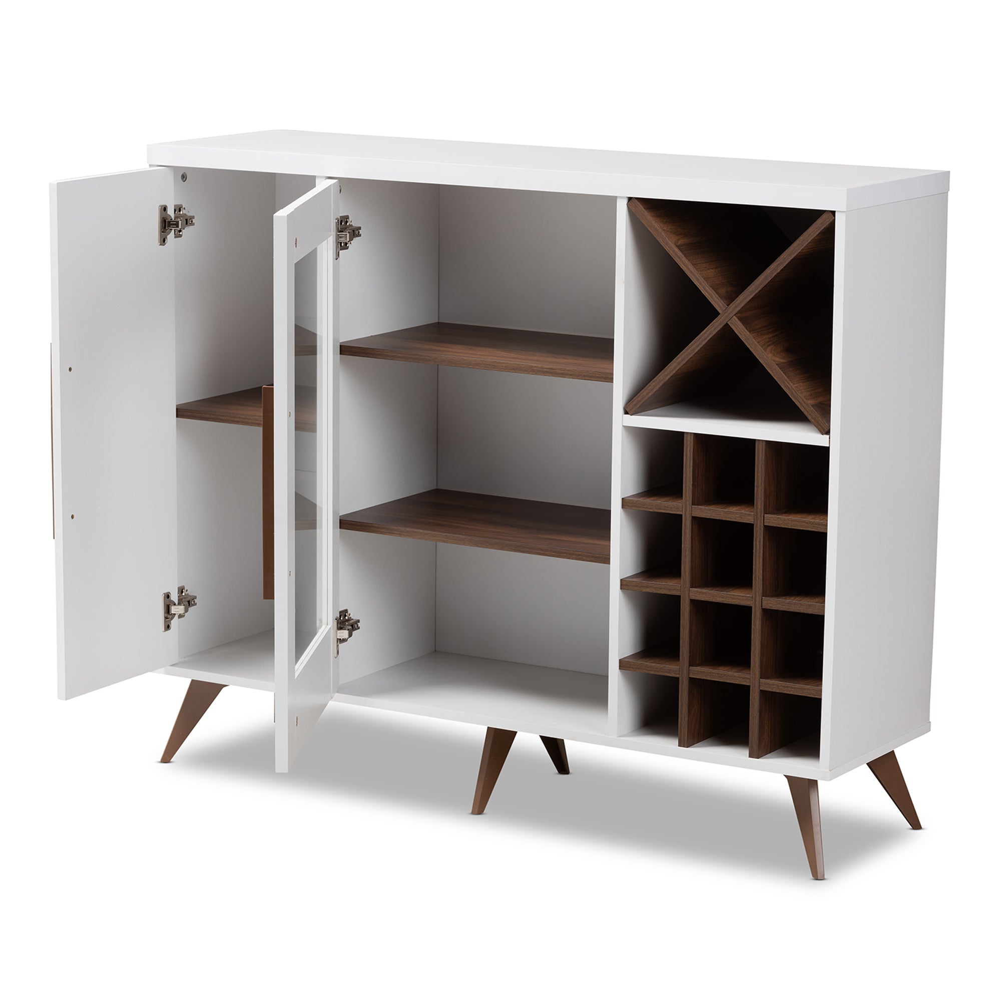 Pietro Mid-Century Modern White and Brown Finished Wine Cabinet