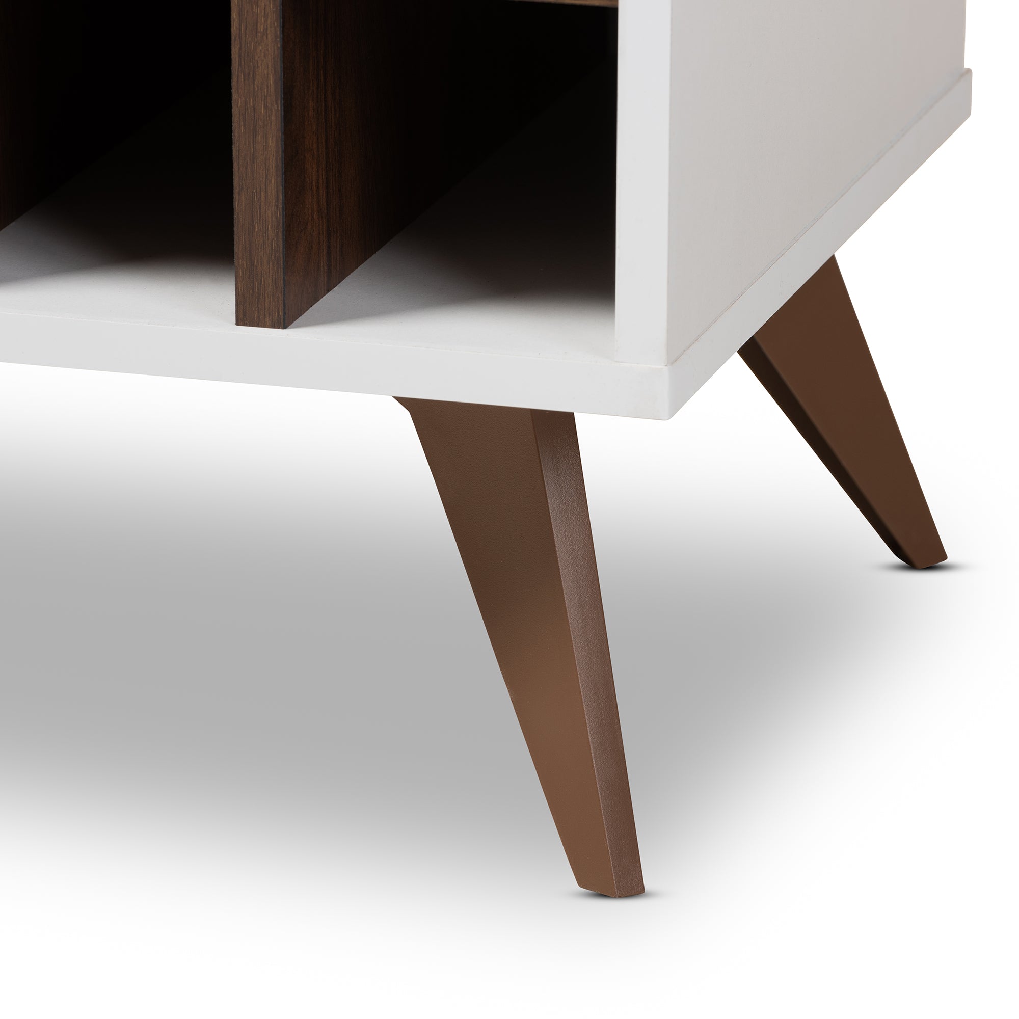Pietro Mid-Century Modern White and Brown Finished Wine Cabinet