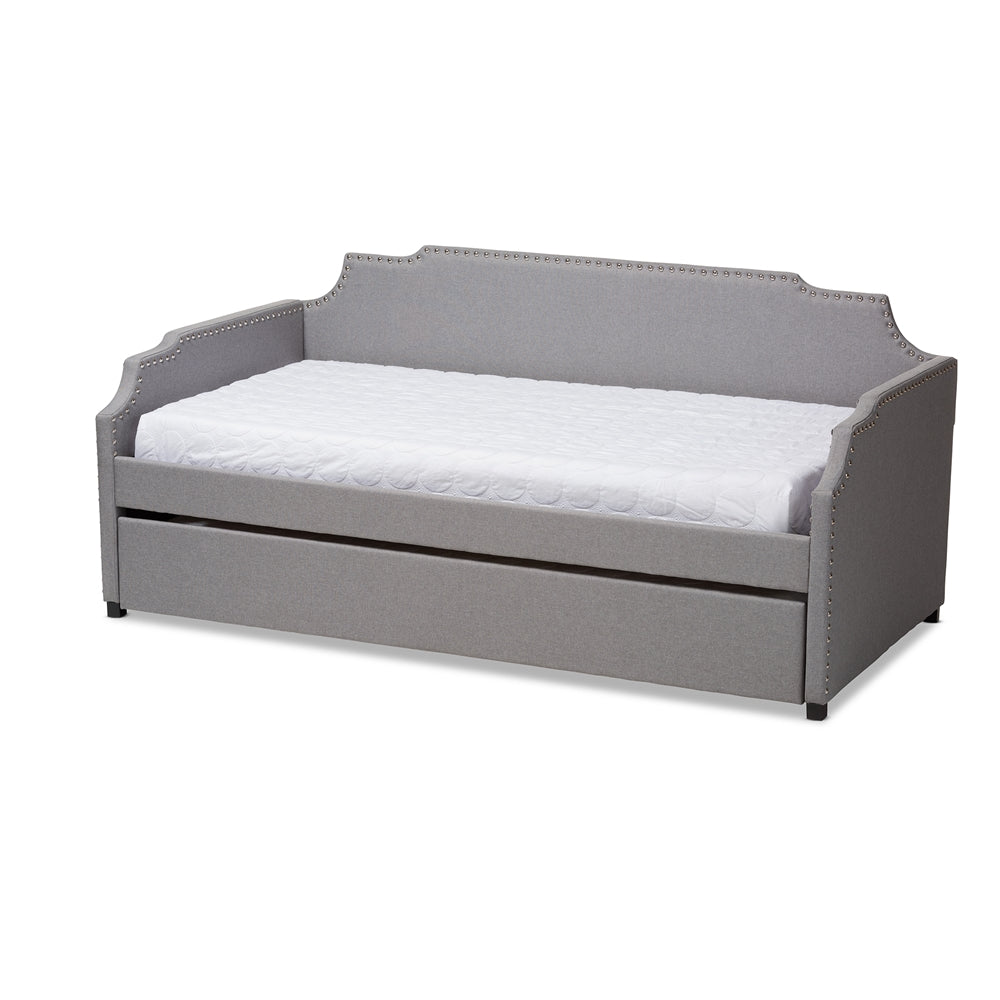Ally Beige Upholstered Twin Size Sofa Daybed With Roll Out Trundle Guest Bed
