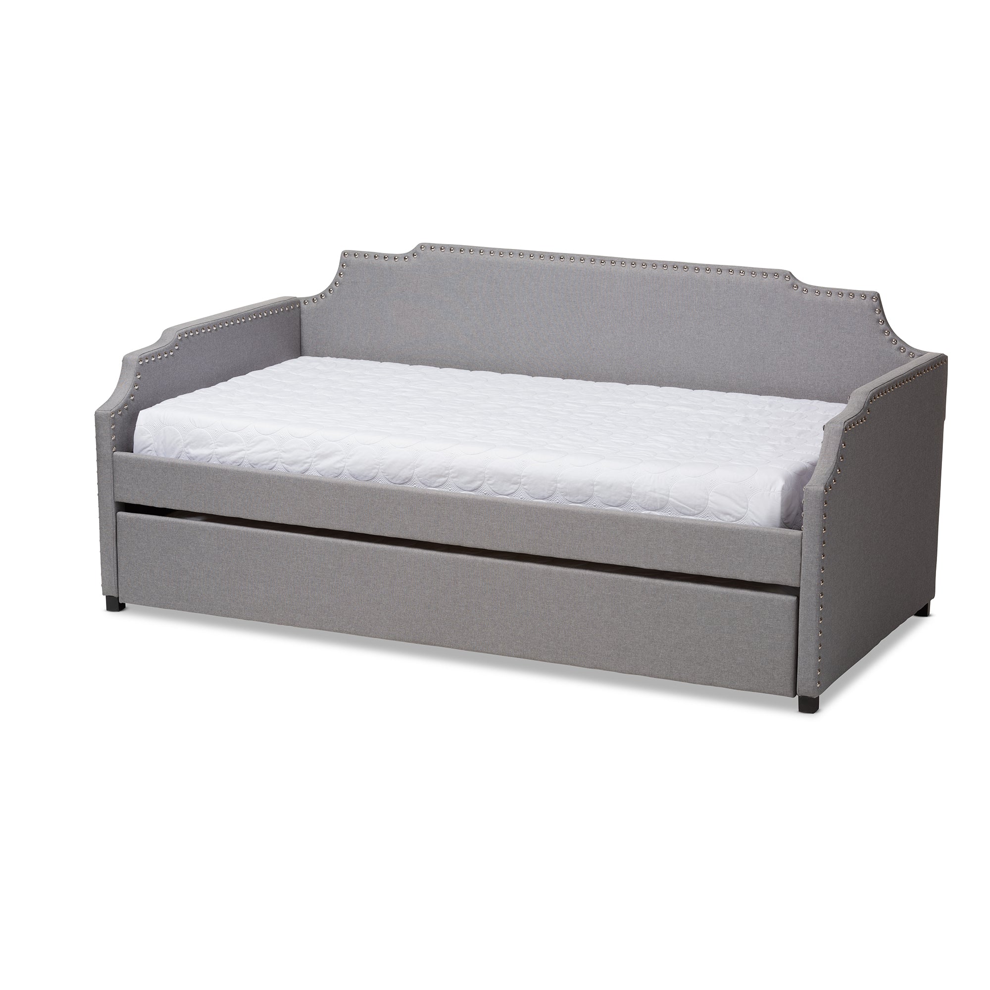 Ally Modern and Contemporary Grey Fabric Upholstered Twin Size Sofa Daybed with Roll Out Trundle Guest Bed