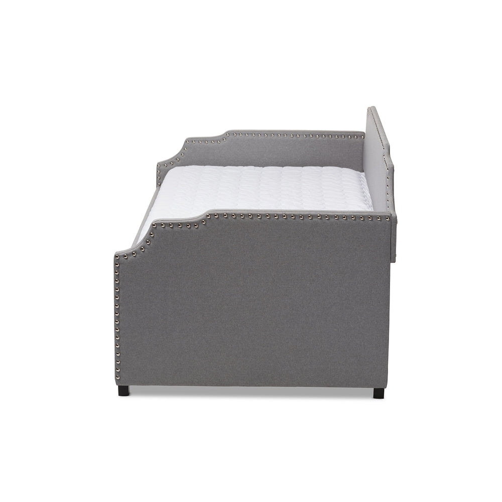 Ally Modern and Contemporary Grey Fabric Upholstered Twin Size Sofa Daybed with Roll Out Trundle Guest Bed