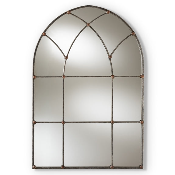 Tova Vintage Farmhouse Antique Silver Finished Arched Window Accent Wall Mirror