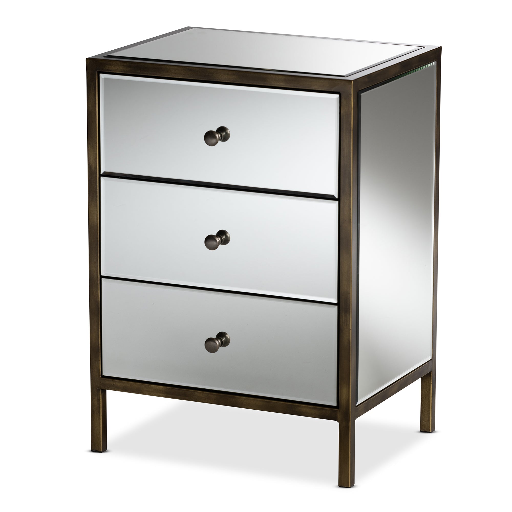 Nouria Modern and Contemporary Hollywood Regency our Style Mirrored 3-Drawer End Table