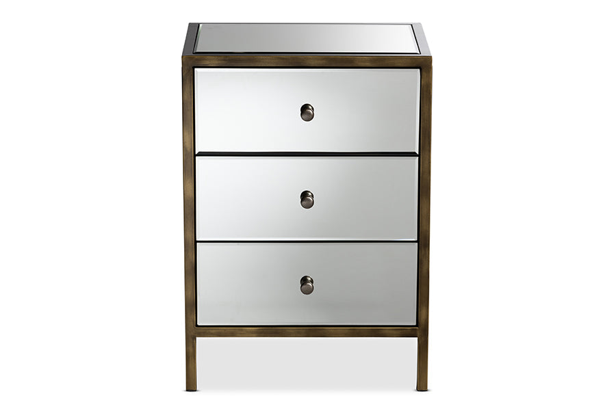 Nouria Modern and Contemporary Hollywood Regency our Style Mirrored 3-Drawer End Table