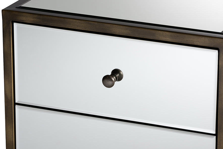 Nouria Modern and Contemporary Hollywood Regency our Style Mirrored 3-Drawer End Table