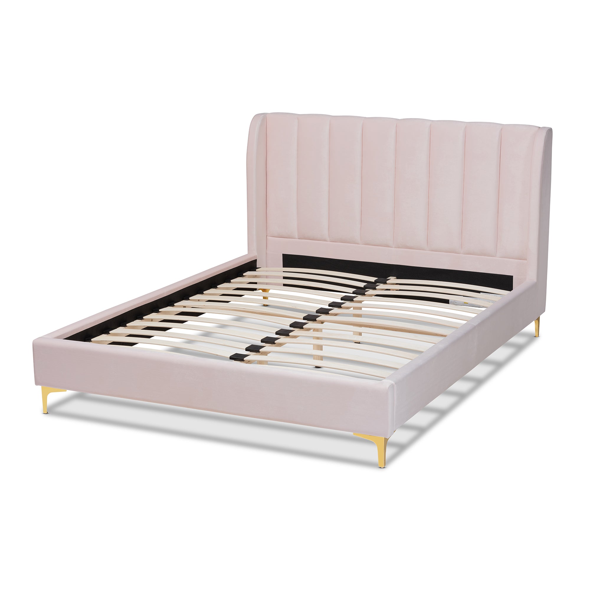 Saverio Light Pink Velvet with Gold Legs Queen Bed