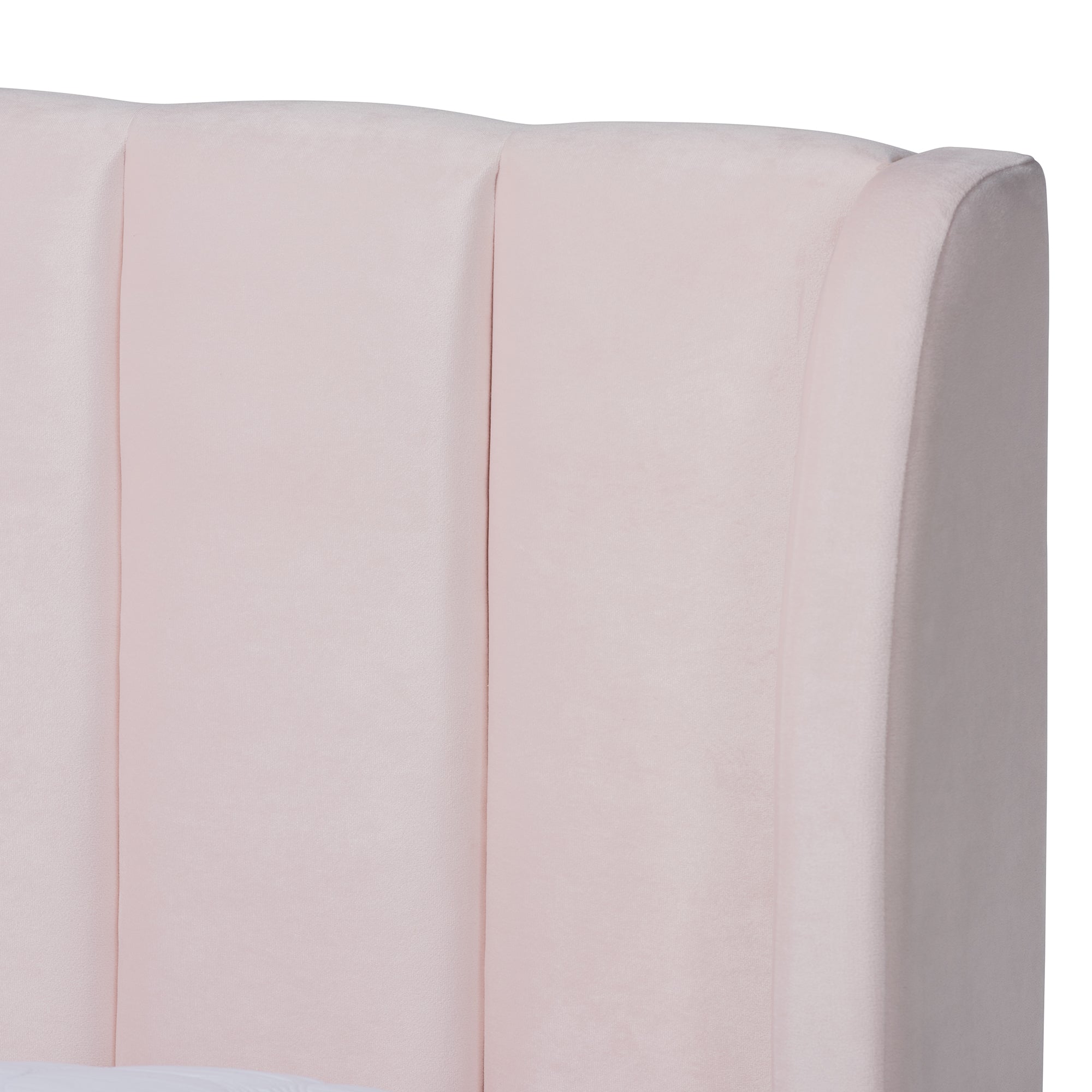 Saverio Light Pink Velvet with Gold Legs Queen Bed