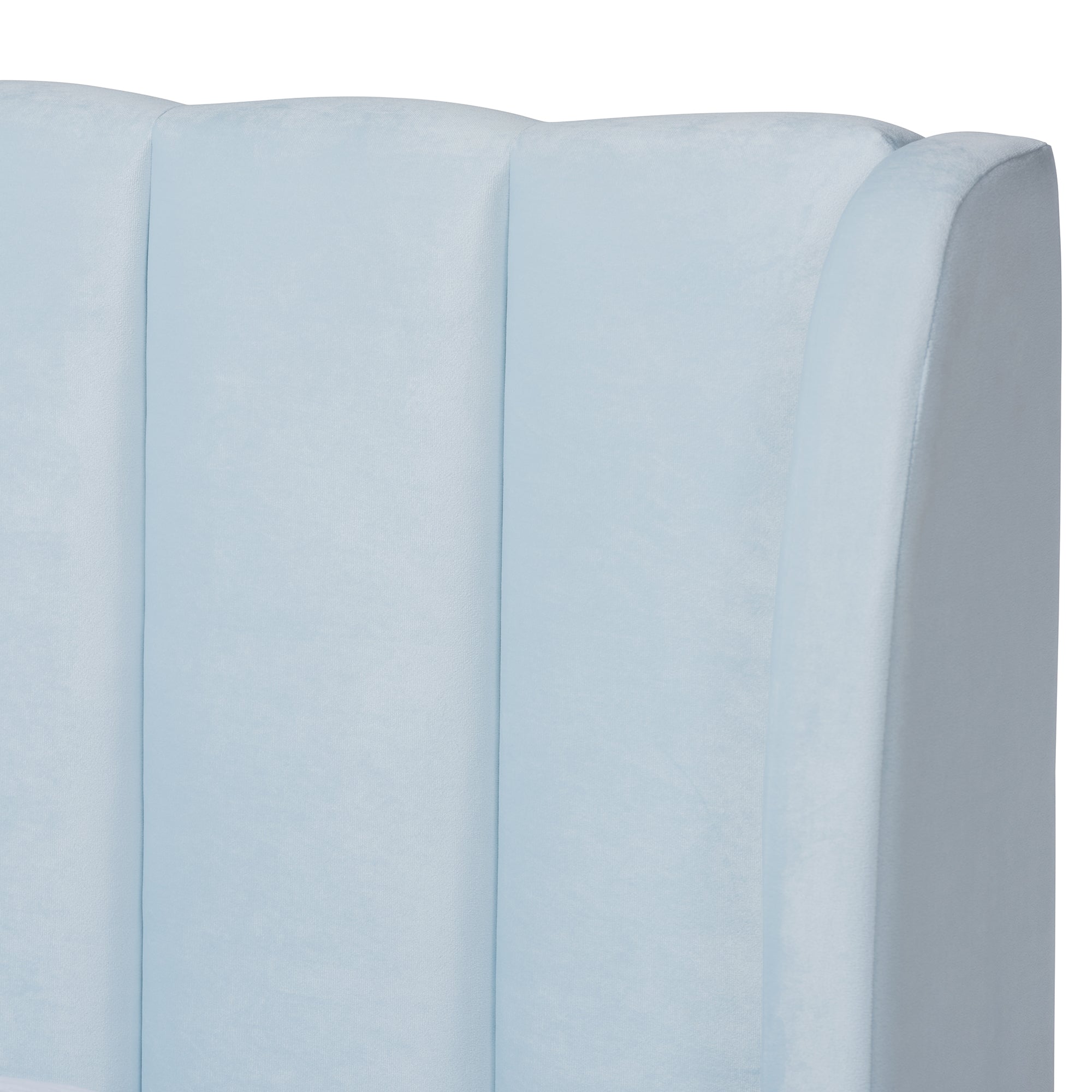 Saverio Light Blue Velvet Fabric Upholstered Queen Size Platform Bed with Gold-Tone Legs