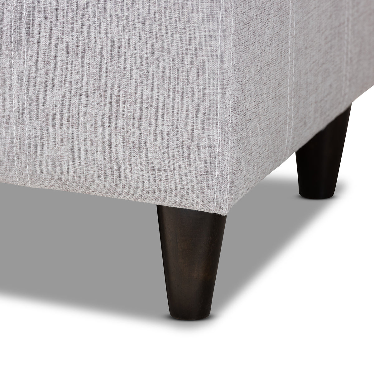 Brette Mid-Century Modern Grey Fabric Upholstered Dark Brown Finished Wood Storage Bench Ottoman