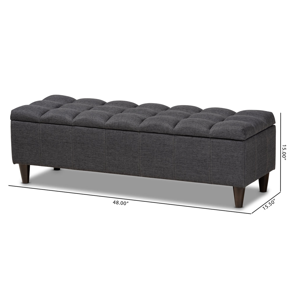 Brette Mid-Century Modern Charcoal Fabric Upholstered Dark Brown Finished Wood Storage Bench Ottoman