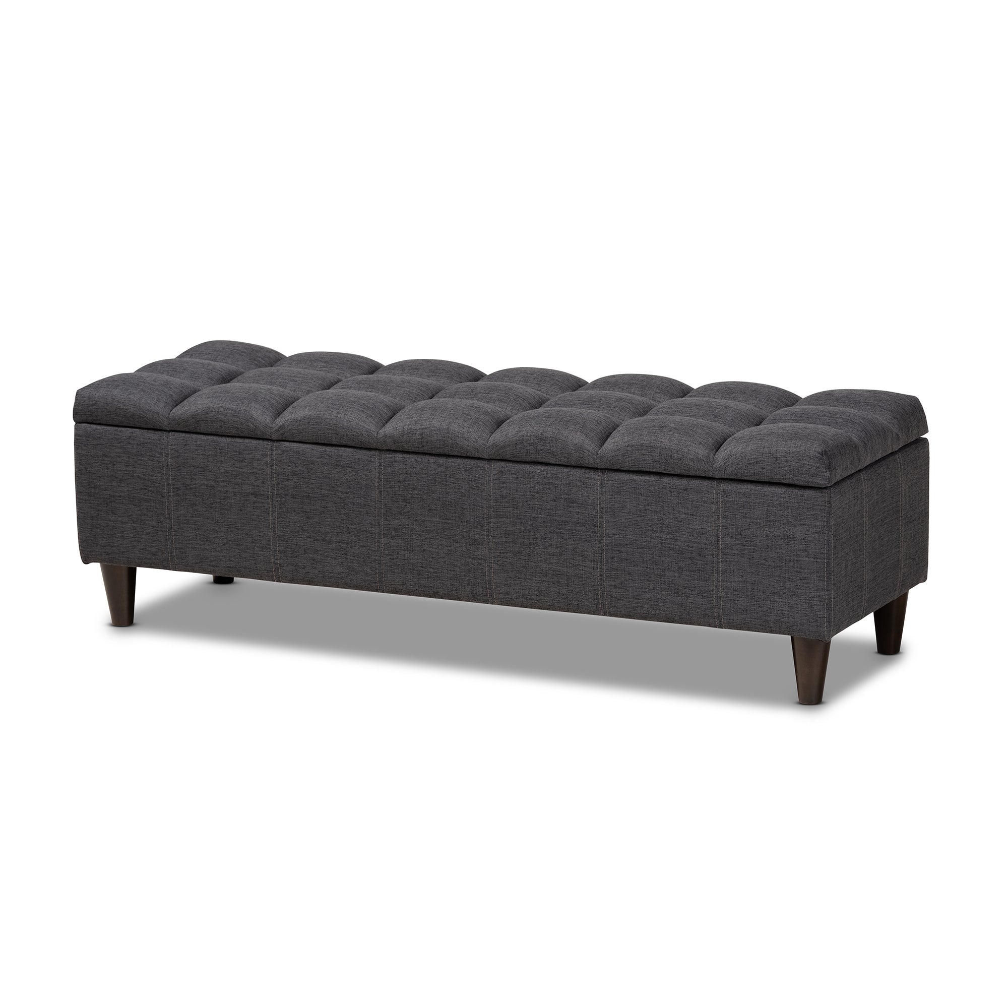 Brette Mid-Century Modern Charcoal Fabric Upholstered Dark Brown Finished Wood Storage Bench Ottoman