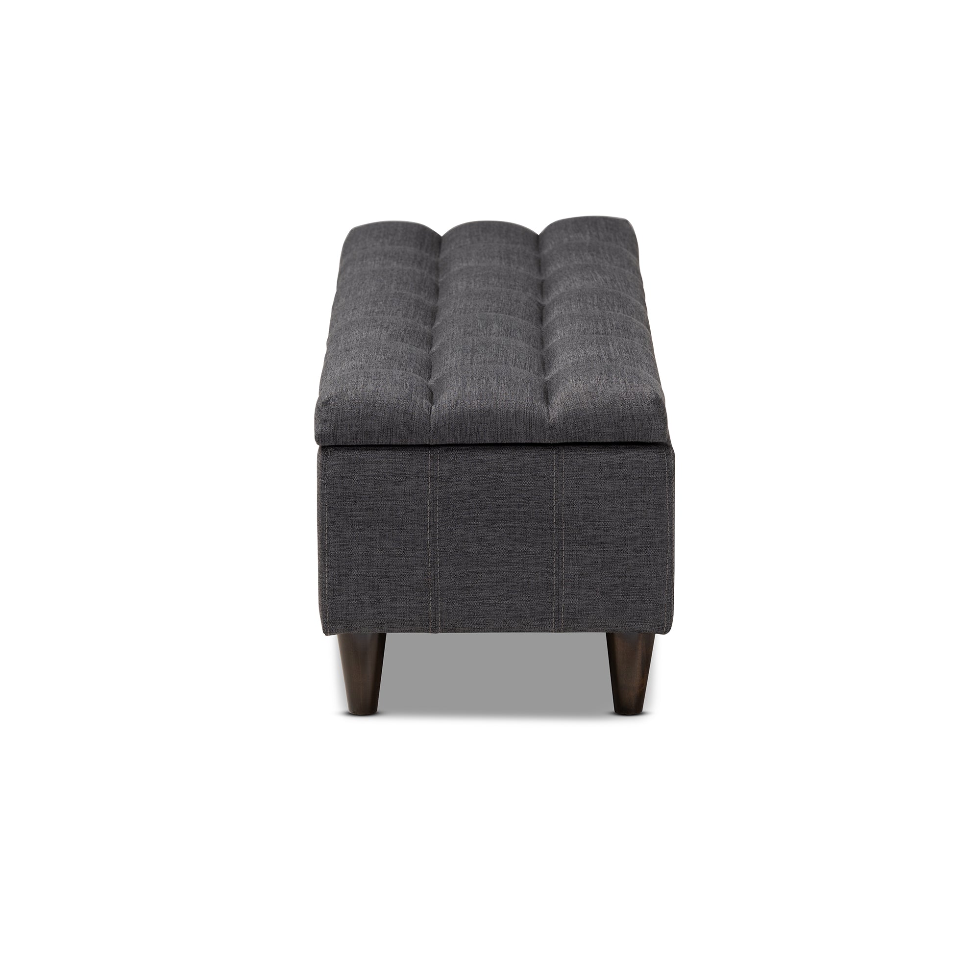Brette Mid-Century Modern Charcoal Fabric Upholstered Dark Brown Finished Wood Storage Bench Ottoman