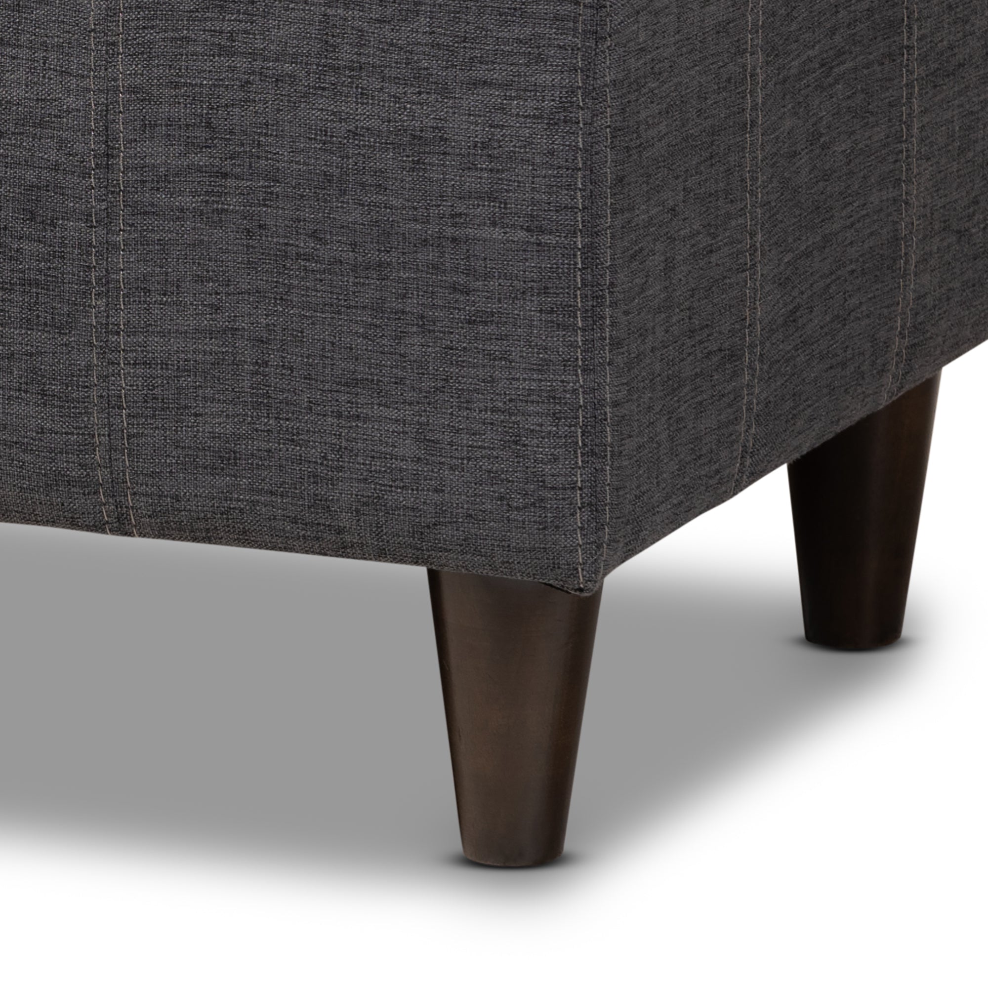 Brette Mid-Century Modern Charcoal Fabric Upholstered Dark Brown Finished Wood Storage Bench Ottoman