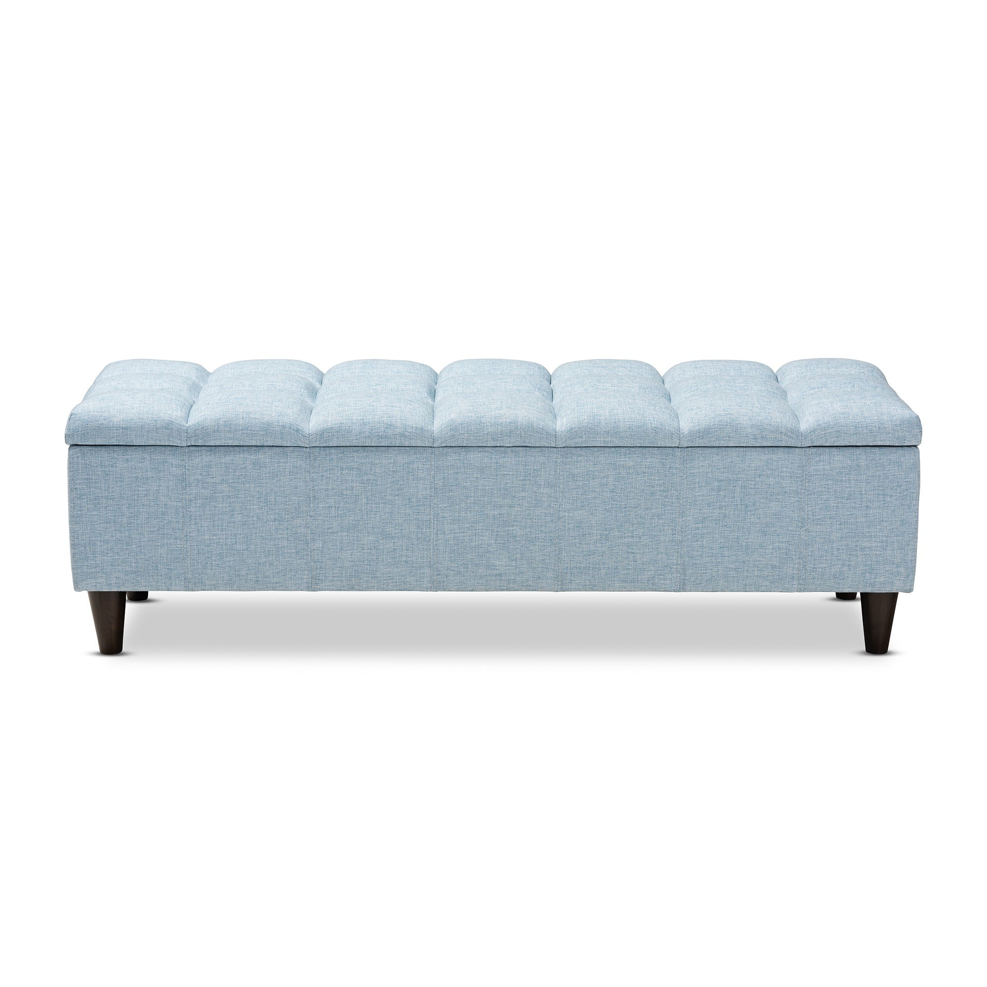 Brette Mid-Century Modern Light Blue Fabric Upholstered Dark Brown Finished Wood Storage Bench Ottoman