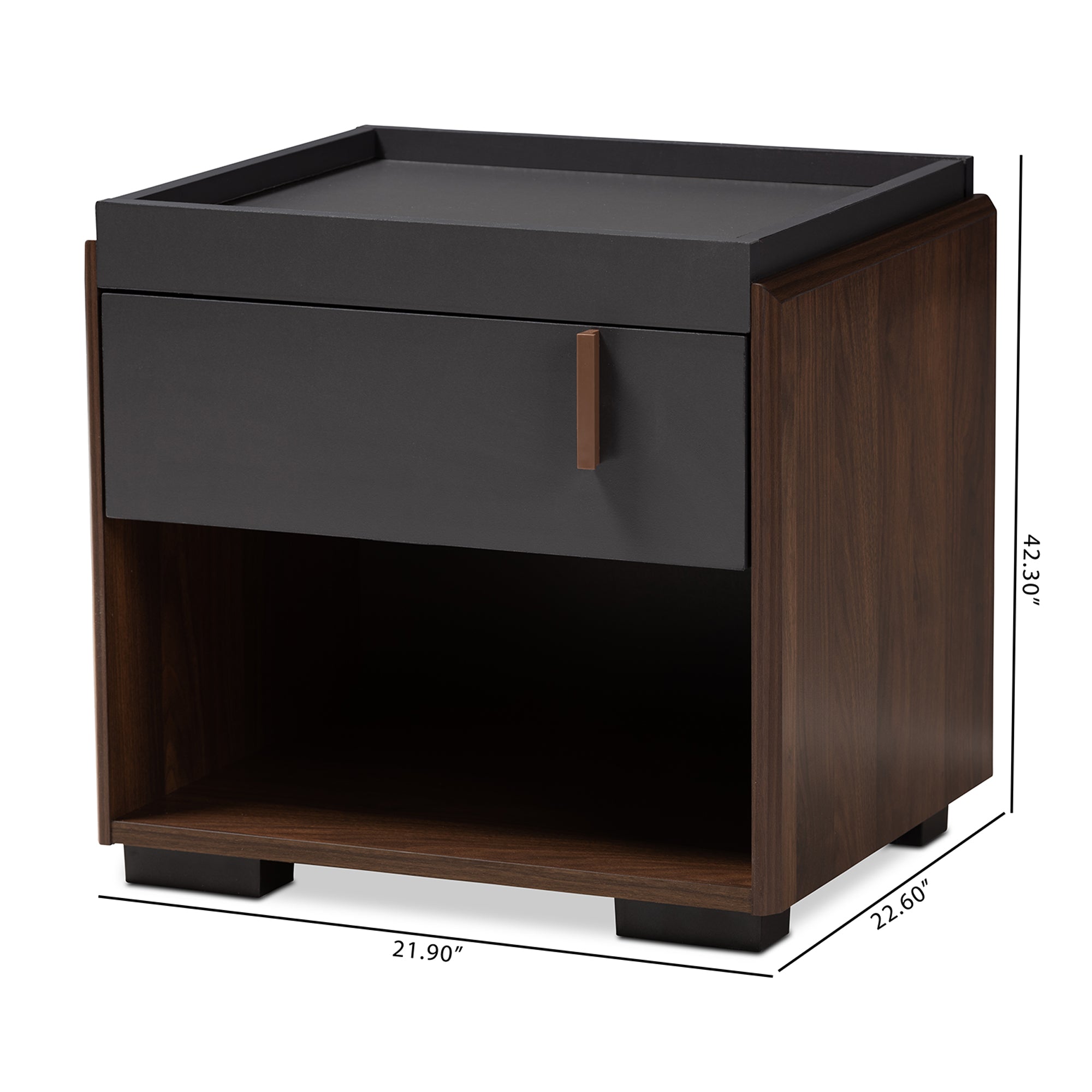 Rikke Modern and Contemporary Two-Tone Gray and Walnut Finished Wood 1-Drawer Nightstand