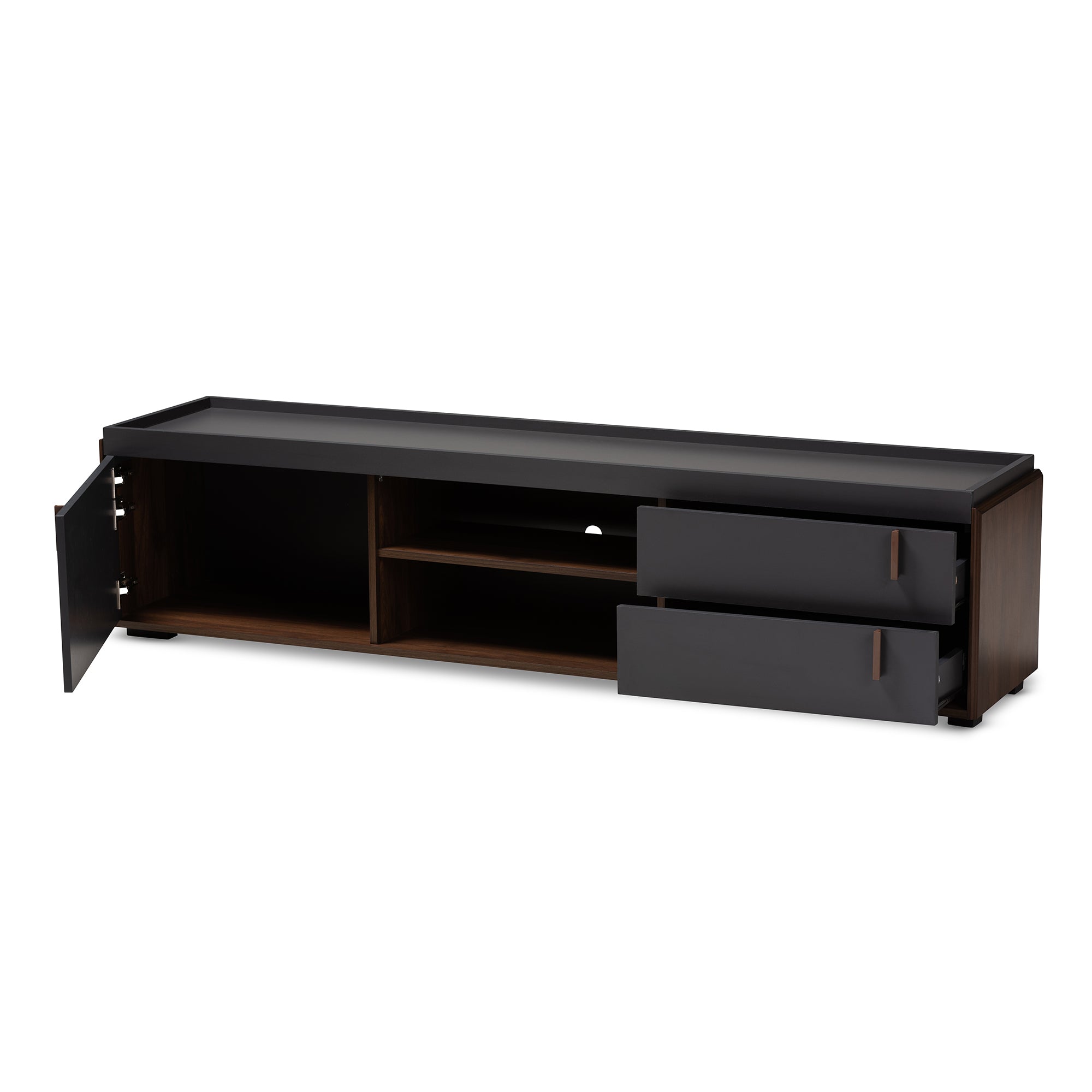 Rikke Modern and Contemporary Two-Tone Gray and Walnut Finished Wood 2-Drawer TV Stand